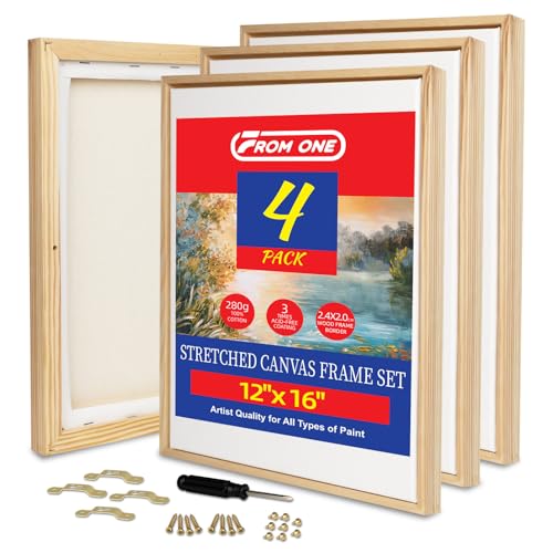 Lot de 4 Toiles Tendues 30x40 cm avec Cadres Flottants en Bois Naturel – Coton 100 % Renforcé Fibres Végétales, Triple Apprêt, Finition Galerie – Prêt...