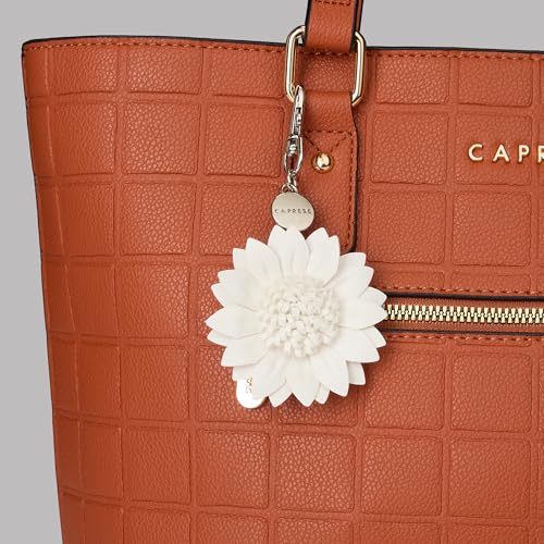 Image of Caprese Dahlia Flower Purse Hook & Bag Charm for Handbag - Detachable Zinc Alloy & PU Leather Accessory | Holds up to 7 kg (White)