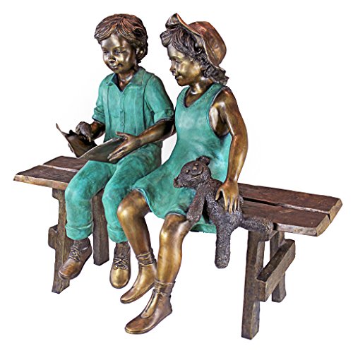 Diseño Toscano Read to Me Chico y Chica en Banco de Bronce Fundido Estatua de jardín