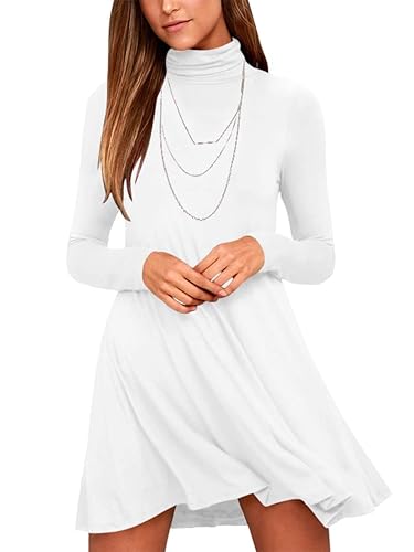 Women's Long Sleeve Turtleneck Casual Loose T-Shirt Dresses