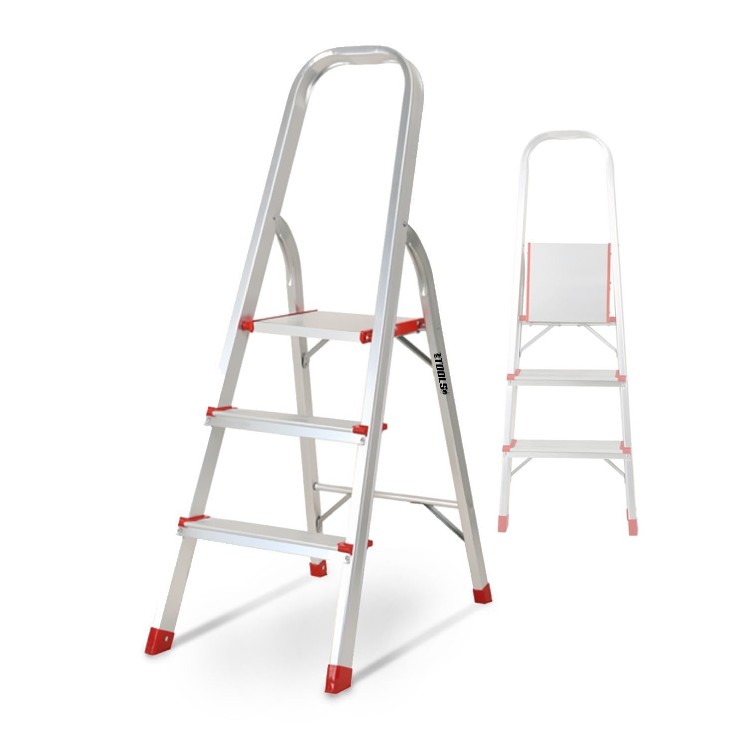 Escabeau à 3 marches BM TOOLS BMT-ESC3-ALU - Haut. de Travail : 59 cm - Prend Peu de Place et se Range Facilement - en Aluminium