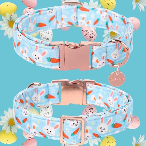 Image of Easter Dog Collar, Cotton Easter Bunny Collar for Puppy Girl Boy Dog or Cat, Easter Gift Rabbit Carrot Dog Collar, Cute Carrot Pet Dog Collar with Metal Buckle, M
