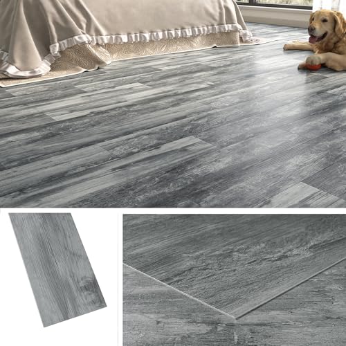 Livelynine Suelo Vinilico Autoadhesivo Gris Baldosas Adhesivas Suelo Efecto Madera Vieja 90x15 36-Piezas Suelo Vinilo Autoadhesivo para Cocina Baño Vinilo para Suelo de Habitación Salon Suelo Laminado