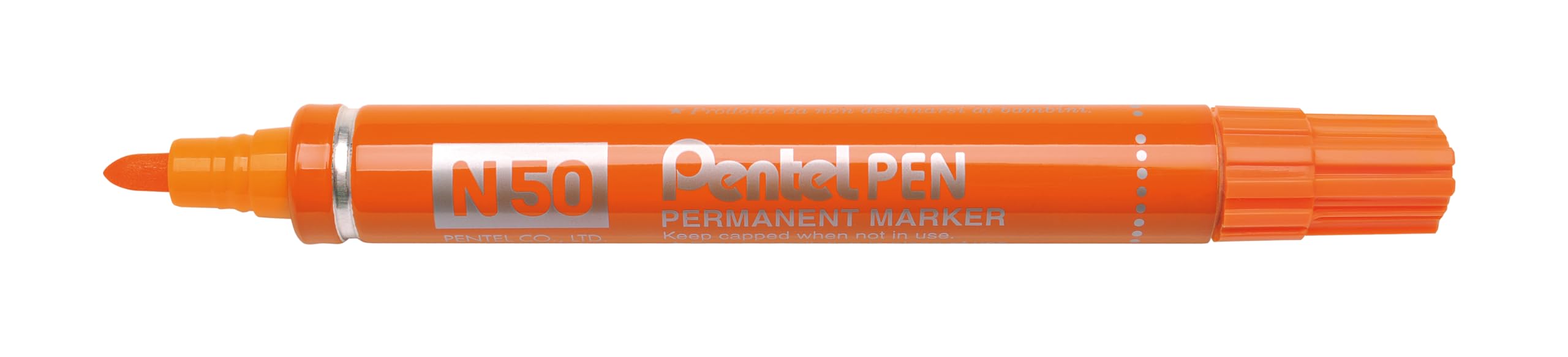 Pentel N50 Permanent Marker Bullet Tip with Aluminium Barrel, Waterproof Orange Ink (Single Pen)