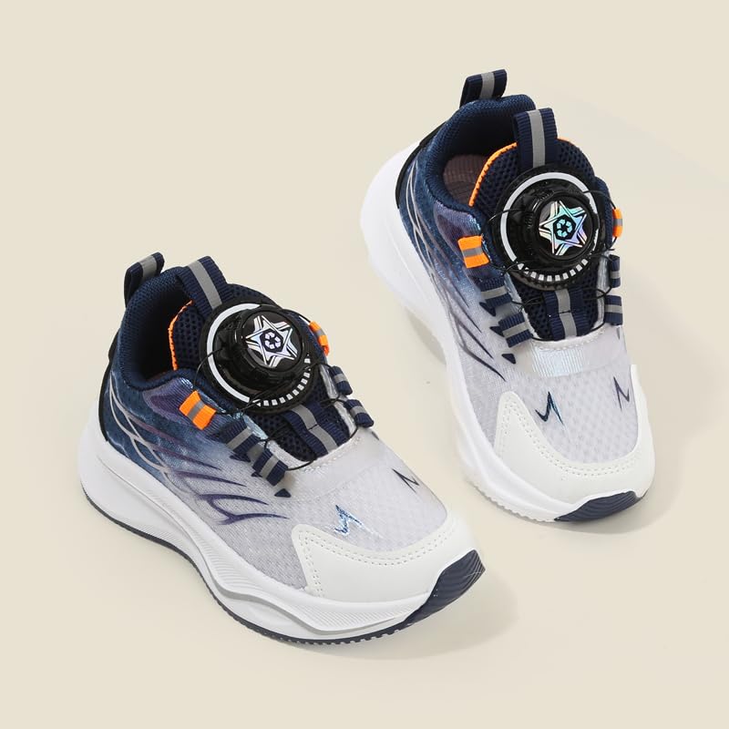 Kids Athletic Running Shoes with Quick-Lock Dial, Navy Blue and White, Mesh Upper, Platform Sole3