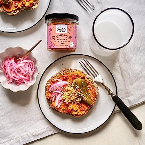 Foto von NABIO | Protein-Aufstrich Karatekidney Paprika Kidneybohne Chili I auf Basis von Bohnen I angenehm cremig I (6 x 140g)
