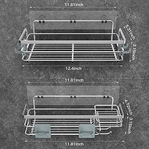 Nieifi Shower Caddy with Hooks, Shower Shelf Organizer Basket Rack Storage Rustproof Adhesive Bathroom Shelves, Drill Free 2 Pack