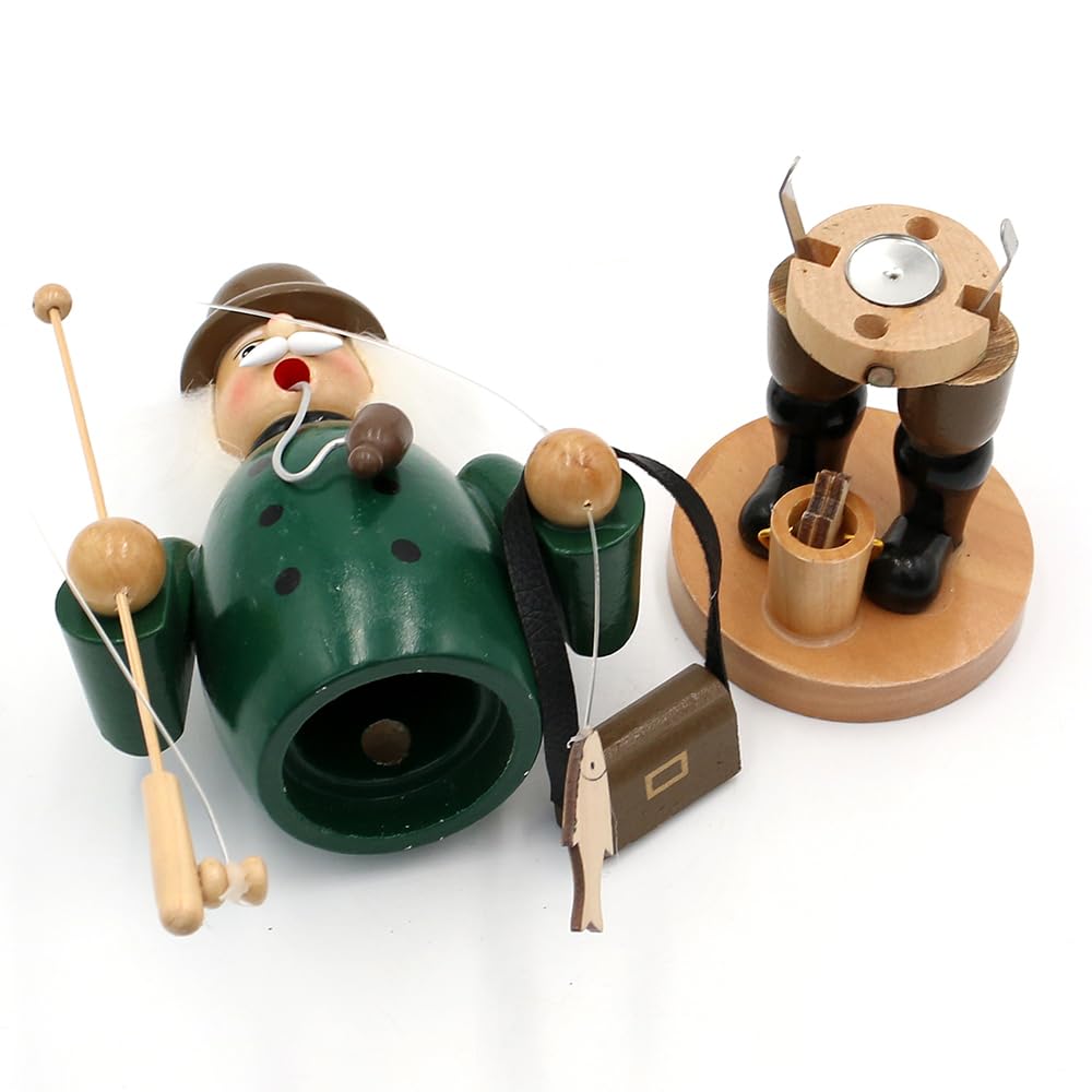 Dekohelden24 Holz Räuchermann als Angler, L/B/H 11,5 x 11 x 20 cm