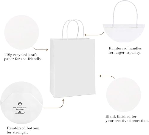 Miniatura 3 de BagDream Bolsas de papel de 10 x 5 x 13 pulgadas 100 bolsas de regalo de papel kraft blanco bolsas de compras bolsas de mercancía bolsas de venta al