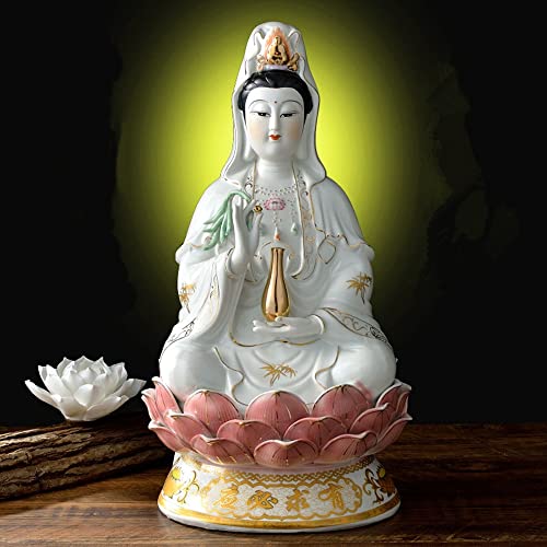 Getrelax Estatua de Guan Yin sobre loto – Estatua budista Avalokiteshvara Kuanyin – Regalo Feng Shui (25,4 cm)