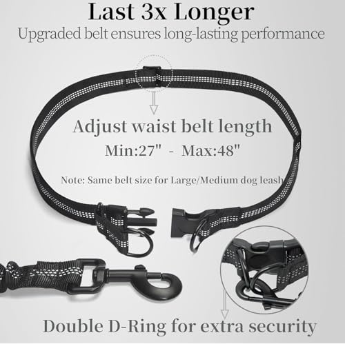 Image of Lyrovo Hands Free Dog Leash for Medium & Large Dogs, Reflective Bungee Running Leash with Adjustable Waist Belt & Zipper Pouch, Shock Absorbing Heavy Duty Pet Lead for Walking Jogging Hiking