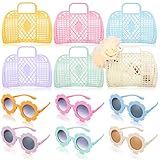 Sweetude 12 Pcs Jelly Bags with Sunglasses Jelly Purse Basket Reusable Tote Beach Handbags for Women Girls Kid(Mixed Colors)