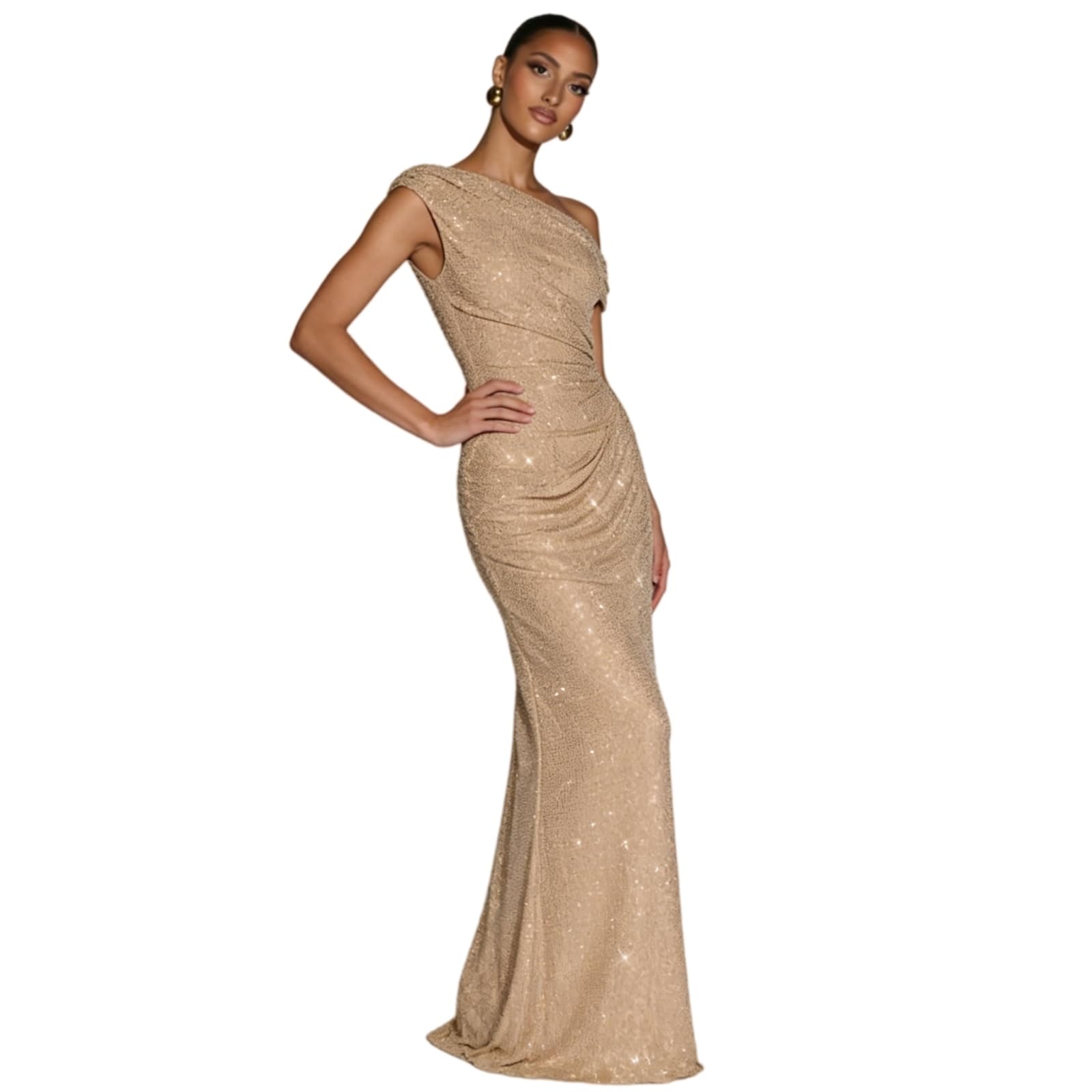 Vestito Chic Lucido Champagne Sirena Abito per Le Donne Elegante Ballo Formale da Sera Festa Occasioni Speciali-champagne-12-floor Length