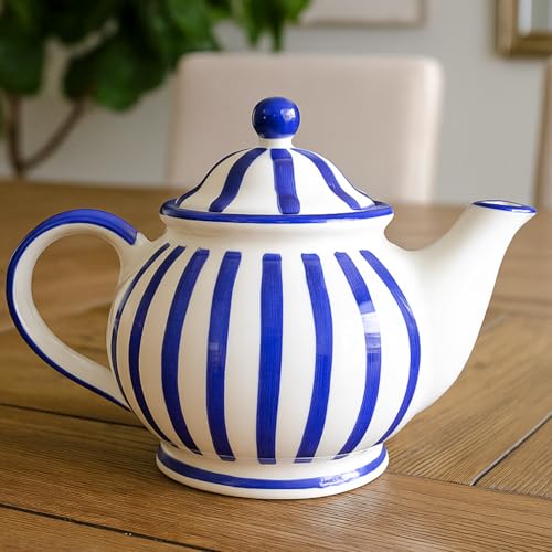 Image of Saras Aajeevika Handmade Ceramic Round Tea Pot Kettle -1000ml|Prefect for Serving Hot Soups Herbal Coffee Milk Teapot Sauce Boat Daily Use Home Kitchen Dining Table Decor Return Gift Items