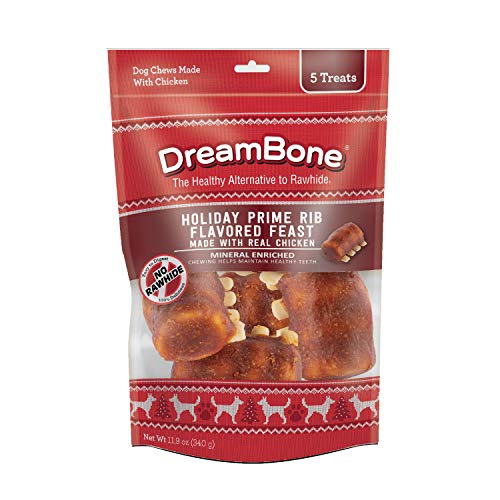 DreamBone Prime Rib Flavored Feast 5 Count, Made with Real Chicken, Rawhide-Free Chews for Dogs