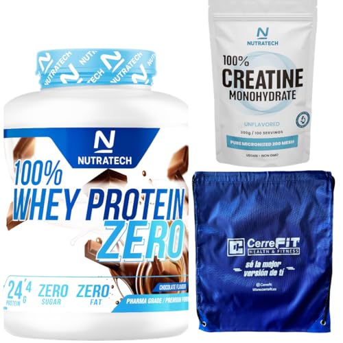 Whey Protein Zero 2kg + Creatina + con mochila de cuerdas “se la mejor versión de ti” -Nutratech | 80% proteína | 0% azúcares | Baja en grasas (Choconut Cream. Pack Creatin + Mochila)