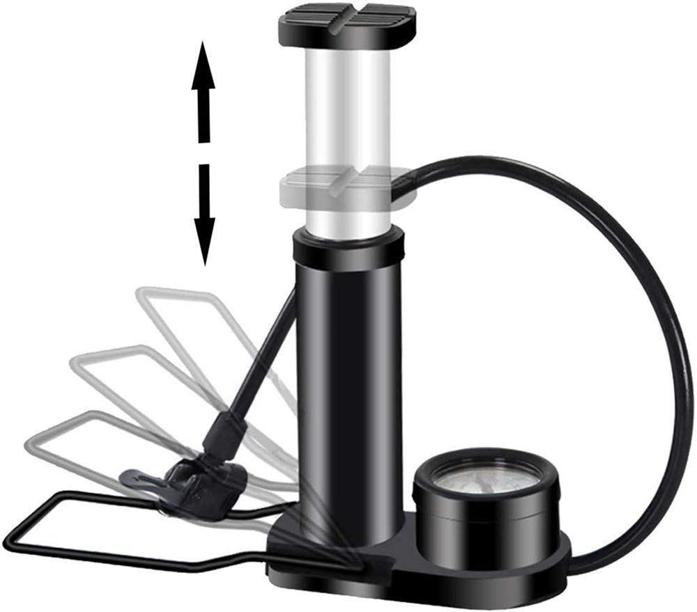 Mini-Fahrradpumpe, tragbarer Fahrradreifen-Inflator, Fuß-Inflator mit Manometer und Inflatorventil, kompatibel für Rennrad-Mountainbike-Bälle