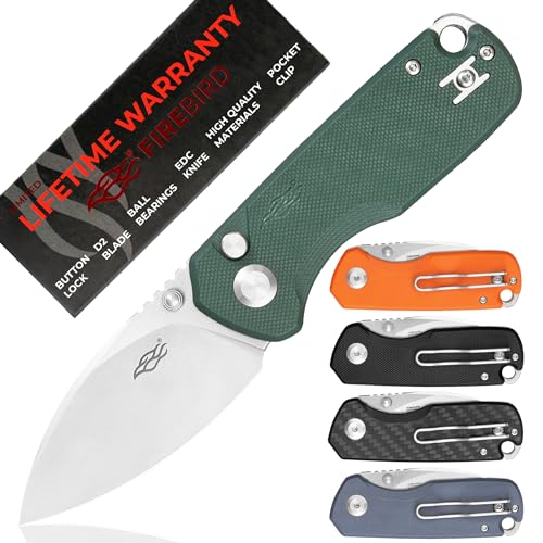 Firebird GANZO FH925-GB Small Pocket Folding Knife Button Lock D2 Steel Blade G10 Anti-Slip Handle with Clip Camping Outdoor EDC Utility Knife Best Gift for Men Women (Green)