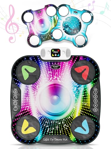 kidzlane light up dj dance mat for kids - bluetooth & aux compatible - 3 fun arcade games - adjustable volume - detachable top mats with discoball & speaker motives - durable plastic - multi-color