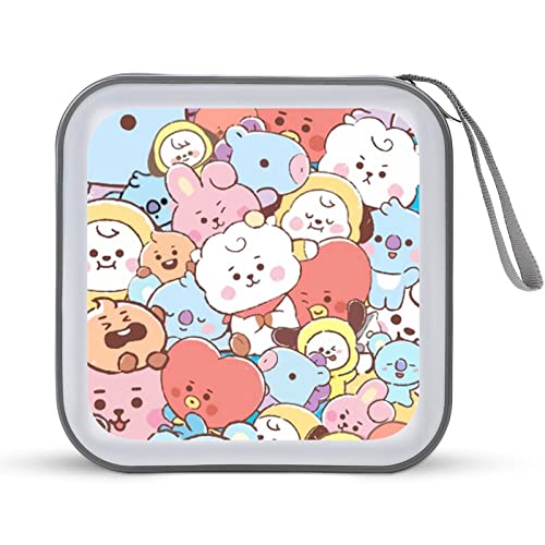 Bt21 CDケース プラケース スリム BD DVDケース 大容量 40枚収納 ディスク収納ケース 小型 持ち運び便利 可愛い 男女兼用 旅行 自宅用 セミハード ファスナー付