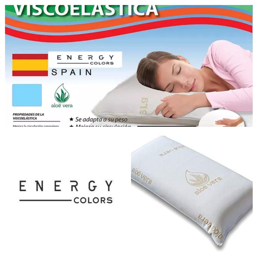 Almohada viscoelastica, Antiácaros y Antibacterias, Tejido Aloe Vera, con Funda, Tratamiento Ozono (Pack 2 x 70 cm)