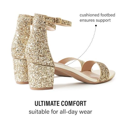 Image of J. Adams Daisy Heeled Sandals - Ankle Strap Low Block, Open Toe Dress Pumps, Chunky Heels - Dressy Shoes for Women - Bridal, Wedding, Summer Sandals