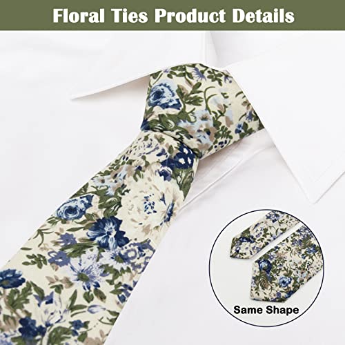 Image of Mantieqingway Men's Cotton Floral Neck Tie 2.56'' Printed Skinny Tie