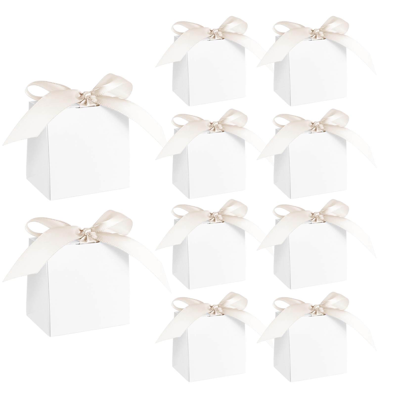 24 Pack White Favour Boxes Mini Gift Bag Party Gift Boxes for Wedding Baby Shower(White Ribbons) — image 1