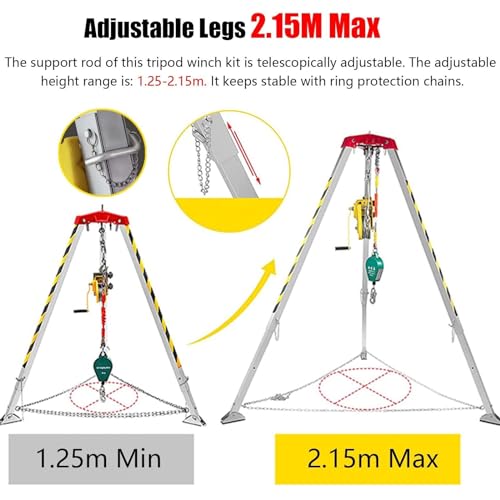 Trépied robuste pour espaces confinés avec treuil et système d'arrêt de chute pour les opérations de levage et de sauvetage dans les puits et les égouts - Équipement de sécurité pour professionnels
