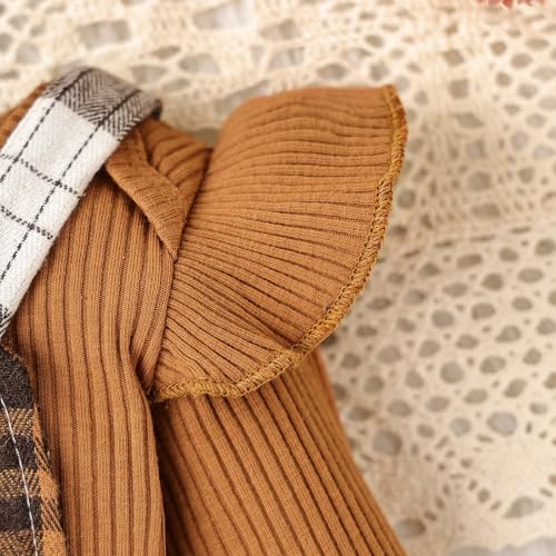 Baby Girl Clothes Fall Winter Outfit Long Sleeve Ruffle Romper Plaid Skirt Bow Headband 3 Pcs Set 0-18 Months4