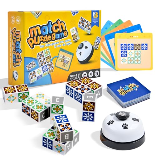LADVATKIN Hölzerne Matching Game Puzzle Spiele, Shape Pattern Block Brain Game 2.0 mit Glocke für Family Night, Match Puzzles Building Cubes Toy Board Games für Kinder und Erwachsene