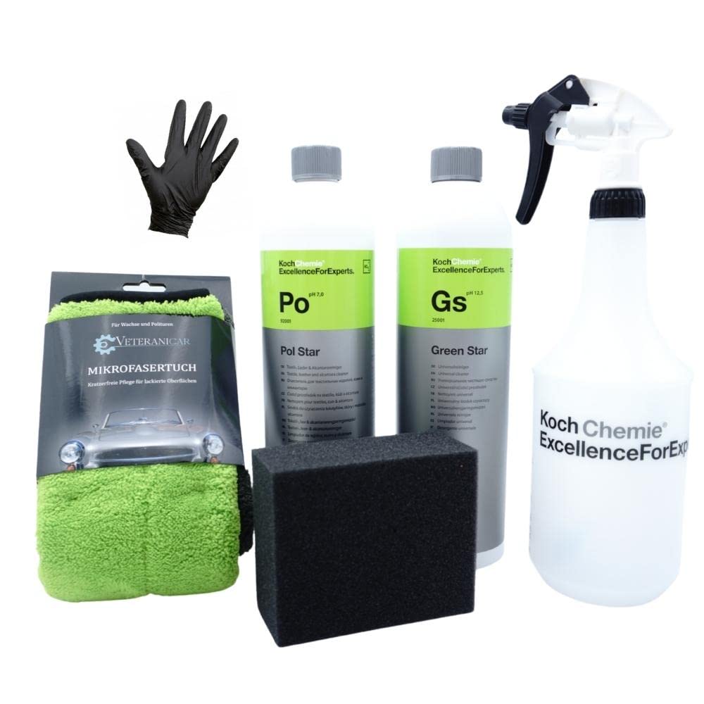 Koch Chemie Pol Star Textil-, Leder- & Alcantarareiniger 1L Set (Zubehör + Koch Chemie Green Star 1000ml)