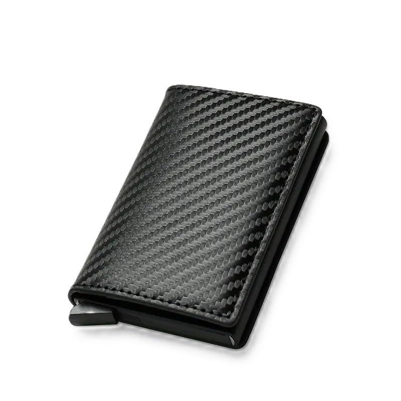 card wallet Blocking Slim Metal Wallet - Card Cases with Carbon Fiber, Pop-Up, Minimalist Design, Small Black Unisex Durable, Thin, and Stylish Credit Card Holder