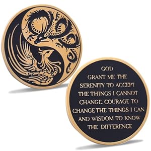 LParkin Dragon and Phoenix Yin Yang Sobriety Chip AA Coins and Medallions, Alcoholics Anonymous Medallion, Token Sobriety Gifts for Men Women