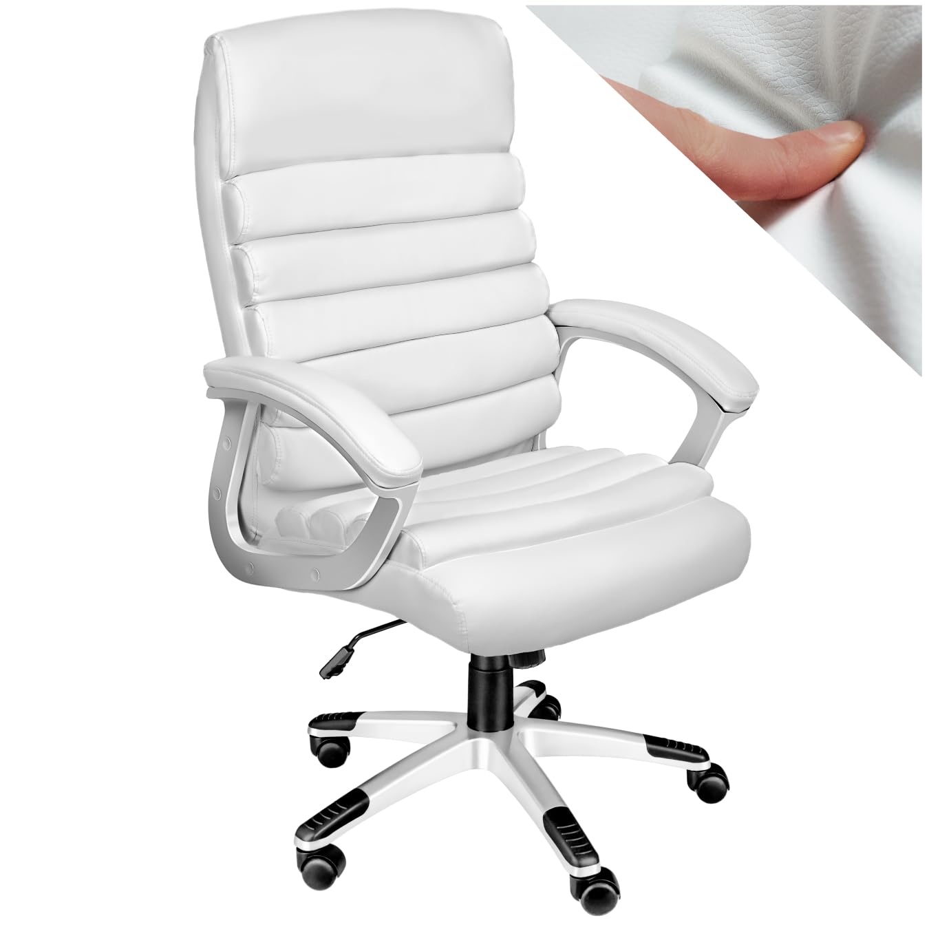 tectake®, Silla Oficina Ergonómica, Sillón Escritorio Ajustable, Silla Giratoria con Base de Ruedas, Altura Regulable, Acolchado Extra Grueso, Ergonómico, Basculante, 360° Rotación - Blanco