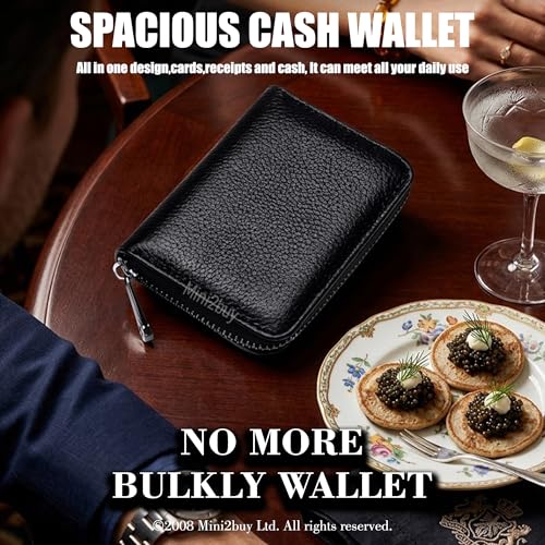 Image of MINI2BUY Leather Wallet Unisex Design Large Capacity Hold 25-30 Credit-Debit-ATM-Business Visiting RFID Blocking-Zipper Closure Luxurious Office Product Corporate Gifting (20 Slot Black)