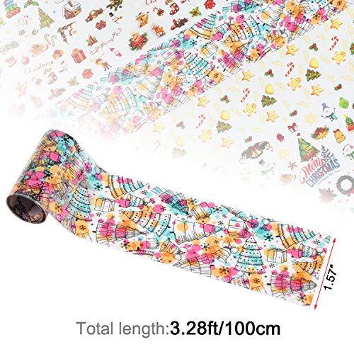 10 Rollen Holographic Nail Art Foil Sticker Decals,MWOOT Christmas Nagel Transfer Aufkleber Sternenhimmel Nail Wraps Transferfolie Aufkleber Kit(1,57Zoll x 39,37Zoll/ 4cm x 100cm) – Bild 4
