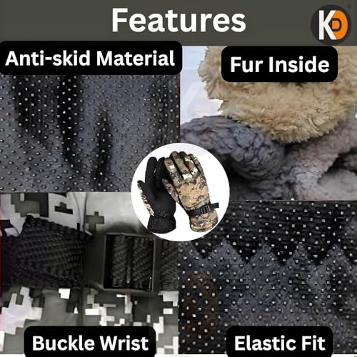 Image of K D Full Finger Winter Gloves for Men & Women with Fur Inside | Warm, Windproof, Waterproof, Scratch-Proof Thermal Gloves | Ideal for Biking, Riding & Cold Weather (Gloves Green Army)