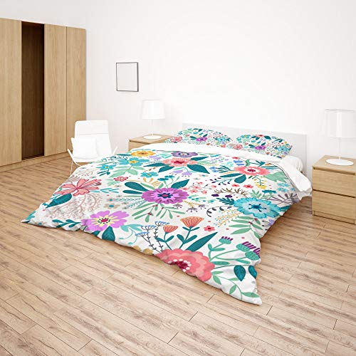 Parure de lit fleurs grand teint housse de couette polyester infroissable lit simple - 5