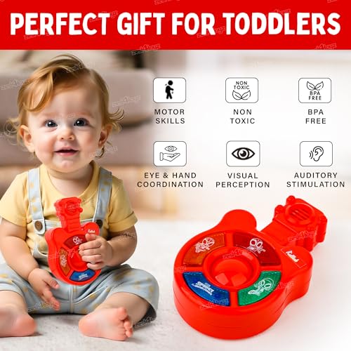 Image of Zest 4 Toyz Musical Guitar Toy for Kids with Colorful LED Lights and Sound Toy Battery Operated Baby Toys Musical Instrument Toys Birthday Gift for Kids Boys & Girls - Red