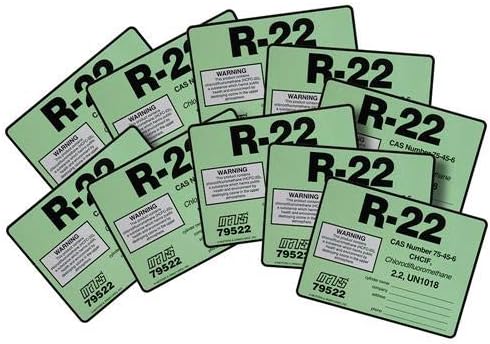 Pack of (10), R-22 / R22 / HCFC-22 Refrigerant Labels # 79522 Color Coded Refrigerant ID Labels