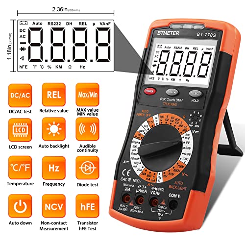 Btmeter Bt-770S Multimeter Manual Ranging Electric Meter, For Ac Dc Volt Amp Ohm Capacitance Frequency With Continuity Tester, Auto Backlit For Automotive Hobbyist Electrical Home #TOP1
