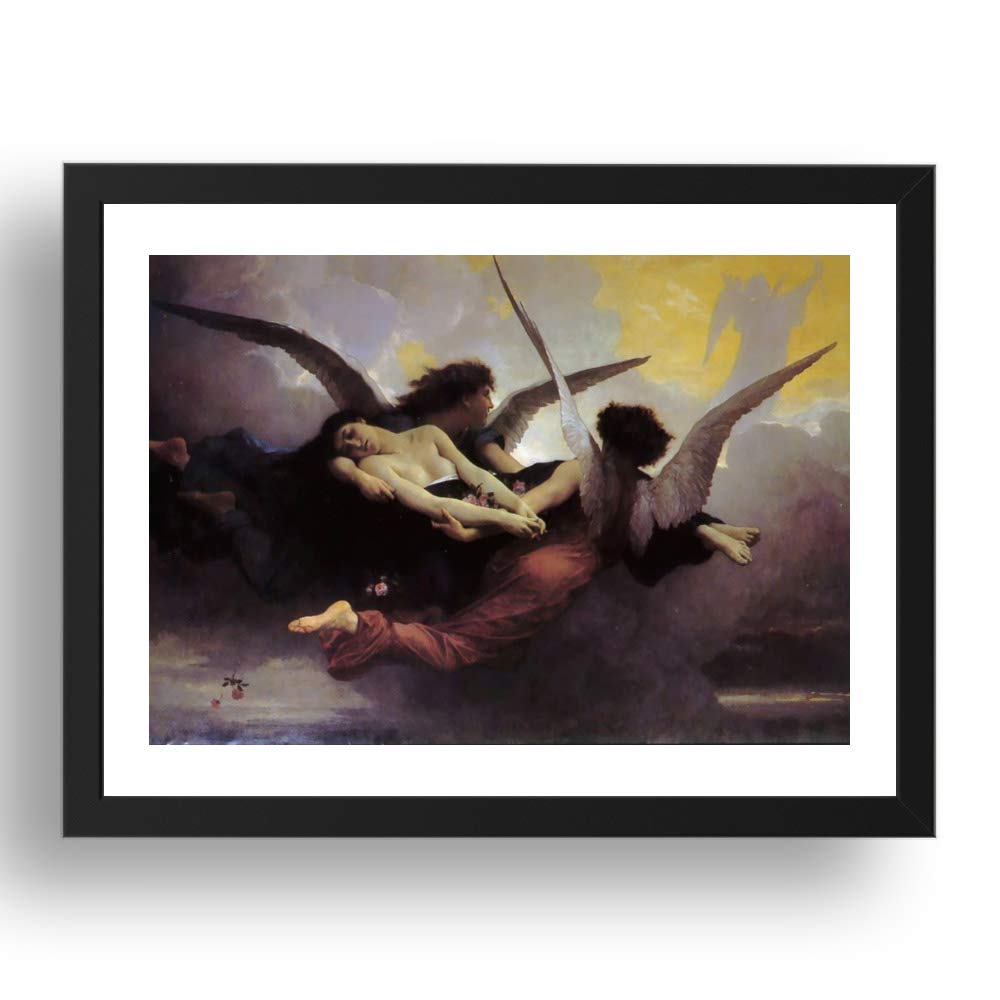 Periodo Prints William Bouguereau: Soul Carried to Heaven, arte vintage, riproduzione A2 in cornice nera 24 x 17 pollici