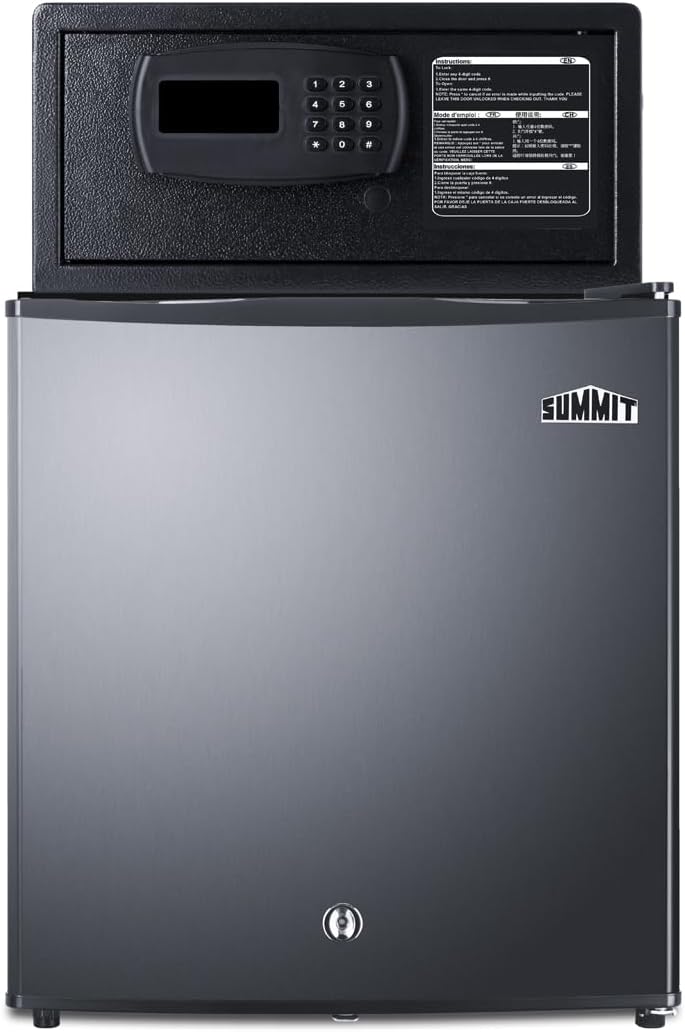 Summit Mini Bar & Hotel Room Safe Combination, Hospitality Refrigerator & Safe Combo, Stainless Steel - MBSAFESS