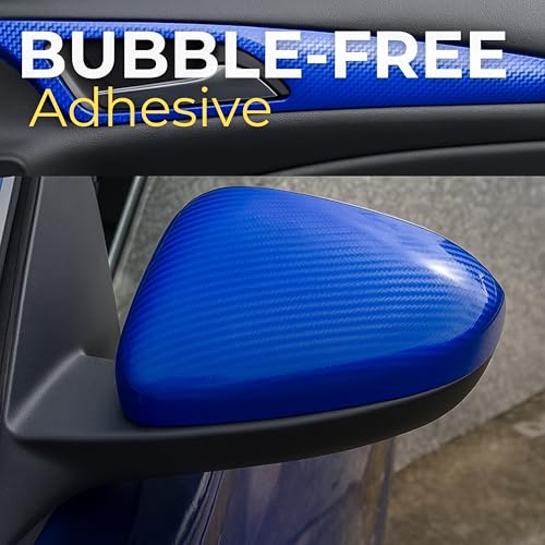 Image of RockRose 7D Super Glossy 7D Blue Carbon Fiber Vinyl Wrap, Anti-Wrinkle, Air Release Automotive Bubble Wrap, Self Adhesive Car Vinyl Sticker DIY Decals 1FT x 10FT