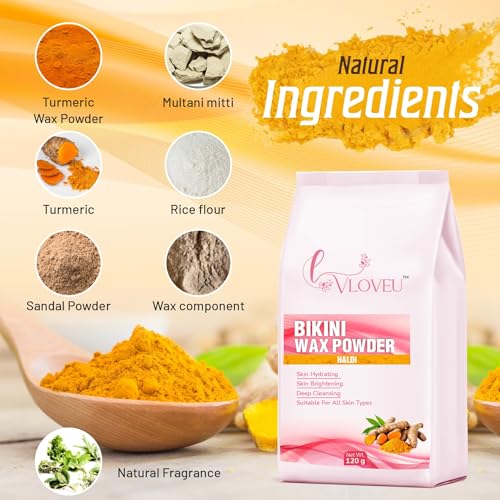 Image of VLOVEU - Bikini Wax Powder for Women - 5 Minutes Painless Herbal Wax Powder for Hair Removal|Easy to Use at Home, No Chemicals - No Irritation, Bikini Wax for Women and Girls (120g) (Halldi)