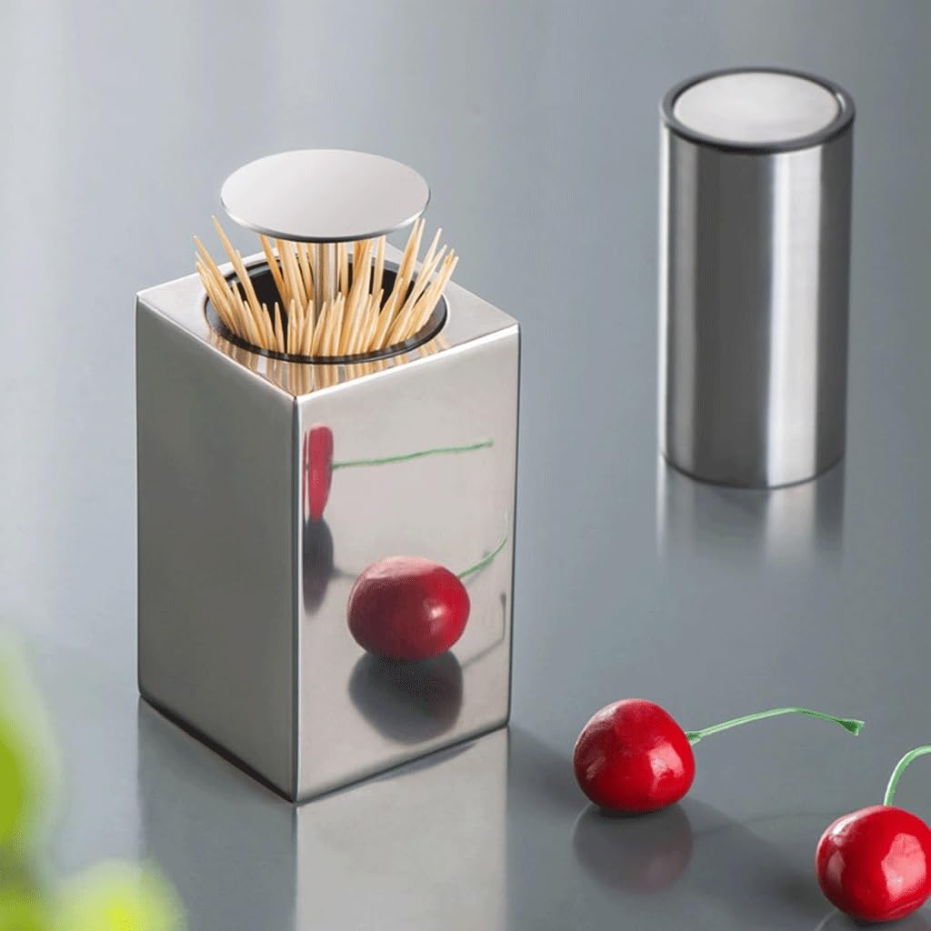 Dispensador de palillos de dientes, soporte de palillos de dientes de acero inoxidable, portátil, caja de almacenamiento automática de palillos de dientes para aperitivos