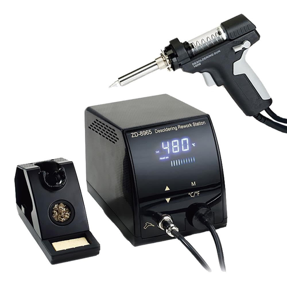 80W Digital Adjustable Desoldering Rework Station, 160°C-480°C Lead-Free Solder Compatible LCD Display Ergonomic Gun Spare Filters & Tips Included