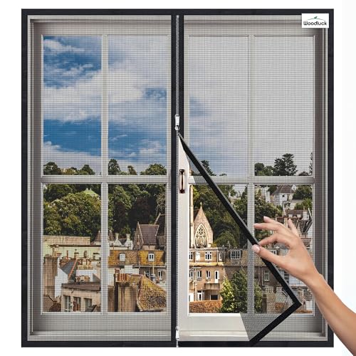 Woodluck Customizable Zipper Mosquito Net for Window | Size Height 160 cm x Width 120 cms | Color-Black | Durable Mesh for Windows | Net for Windows & Insect Nets with Strong Self Adhesive Hook Tape
