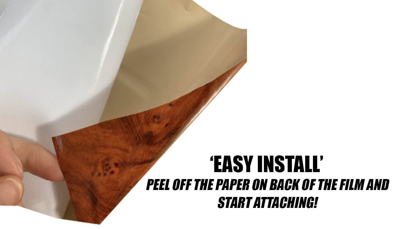 JNK Networks Mahogany Vinyl Wrap -Self Adhesive Film 12 x 60 Inch Glossy Wood Grain Decal Sticker Car Interior Decorative Paper Stretchable DIY Peel and Stick